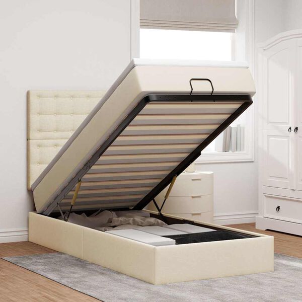 vidaXL Otomanski posteljni okvir z vzmetnico krem 90x190 cm blago