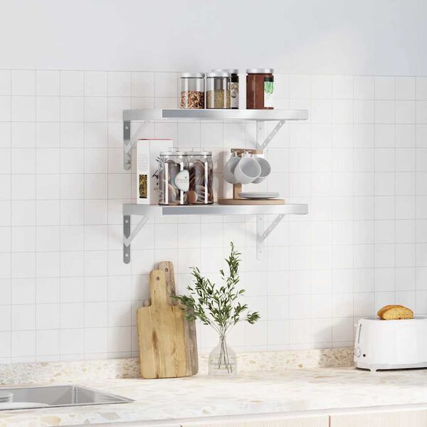 vidaXL Stenske police 2 kosa 50x30 cm srebrna nerjaveče jeklo