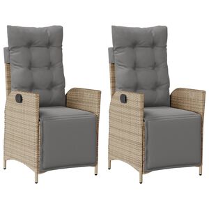 vidaXL Vrtni naslanjač z naslonom za noge 2 kosa bež poli ratan