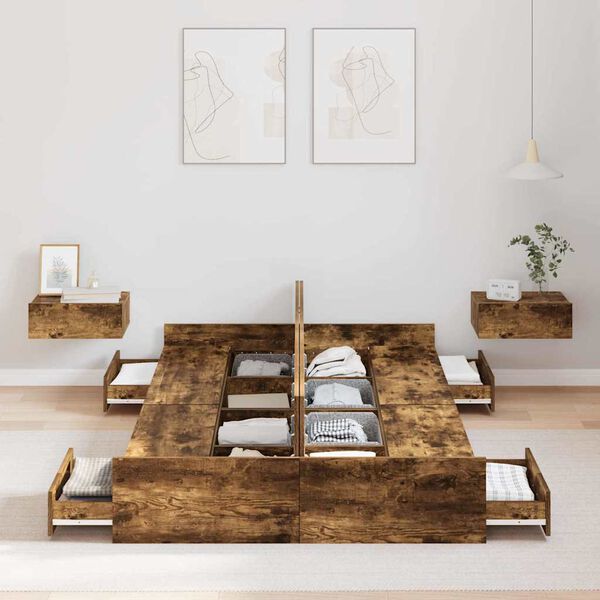 vidaXL Postelja z dodatnim prostorom za shranjevanje Dimljeni oreh