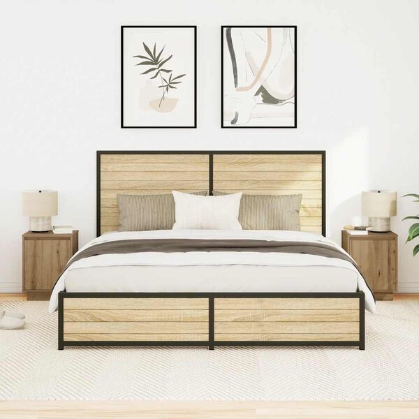 vidaXL Nočne omarice z LED svetili 2 kosa Artisan Oak 38x34x50 cm