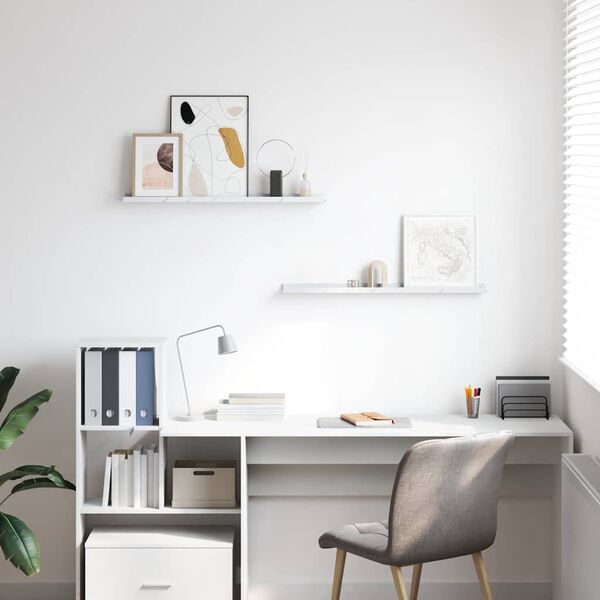 vidaXL Stenska polica 2 pcs Beli marmor 80 x 9 x 3 cm Konstruiran les