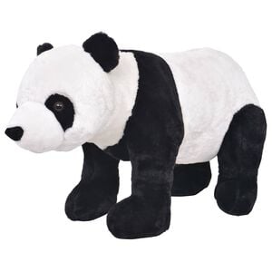 vidaXL Stoječa pli&scaron;asta panda črna in bela XXL