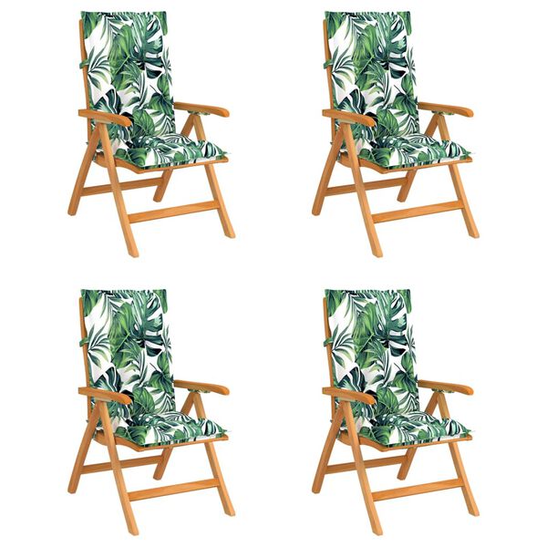 vidaXL Nastavljivi vrtni stoli z blazinami 4 kosi trdna tikovina