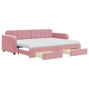 vidaXL Izvlečna dnevna postelja s predali roza 80x200 cm žamet