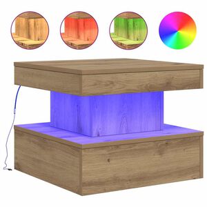 vidaXL Klubska mizica z LED lučkami artisan hrast 50x50x40 cm