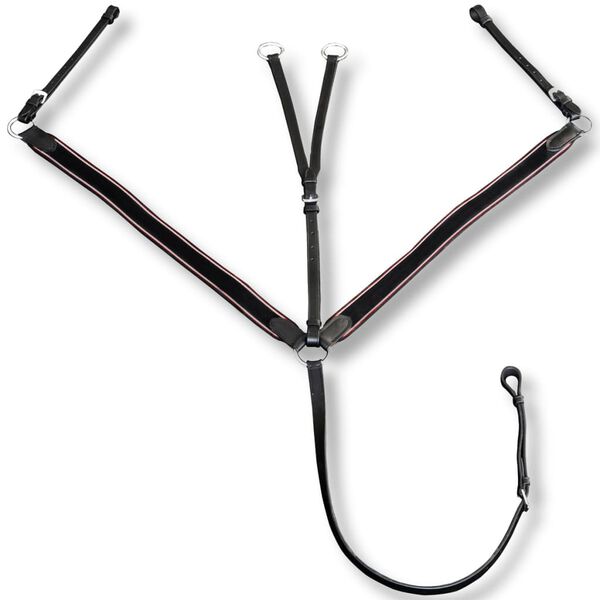 Usnjena Elastična Oprsnica z Martingalom Nastavljiva Črna Polna Vel.