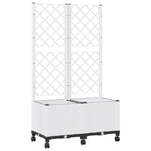 vidaXL Vrtni sadilnik s srežnikom in kolesi Bela 80 x 40 x 146 cm PP