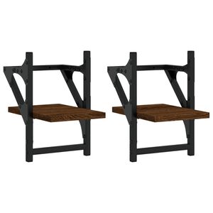 vidaXL Stenske police s prečkami 2 kosa rjavi hrast 20x25x30 cm