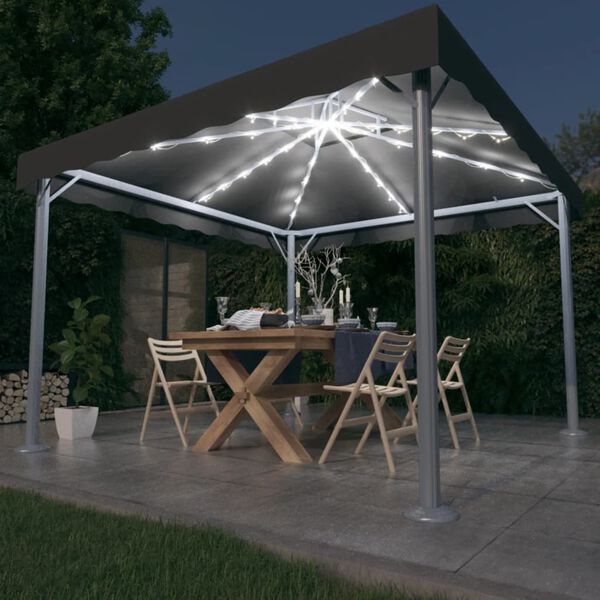 vidaXL Paviljon z LED lučkami 300x300 cm antraciten aluminij