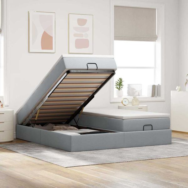 vidaXL Otomanski posteljni okvir z vzmetnicami siv 180x200 cm blago