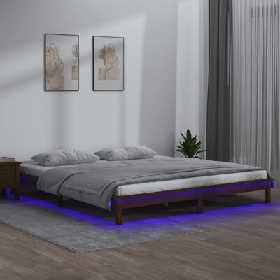 vidaXL LED posteljni okvir medeno rjav 120x190 cm trden les