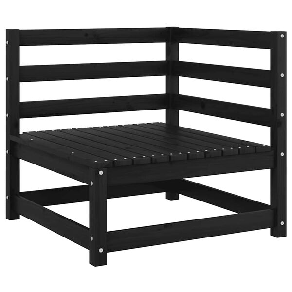 vidaXL Vrtni kotni kavč 2 kosa črna trdna borovina