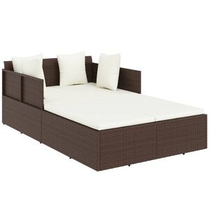 vidaXL Ležalnik z blazinami rjav 182x118x63 cm poli ratan