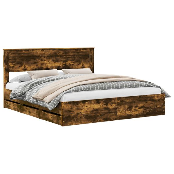 vidaXL Konstrukcija postelje s predalom Dimljeni oreh 200 x 200 cm