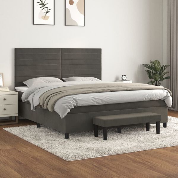vidaXL Box spring postelja z vzmetnico temno siva 180x200 cm žamet