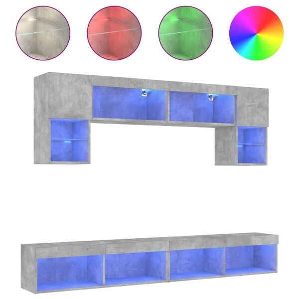 vidaXL Komplet TV omaric LED 6-delni betonsko siv inženirski les