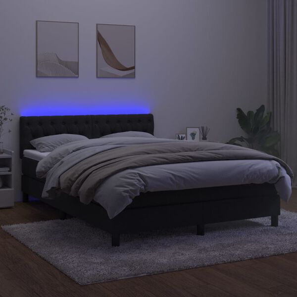 vidaXL Box spring postelja z vzmetnico LED črna 140x200 cm žamet