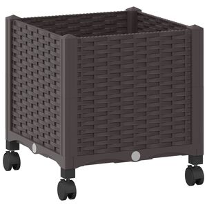 vidaXL Vrtni cvetlični lonček s kolesi Rjava 40 x 40 x 48 cm PP