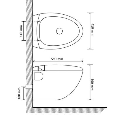 vidaXL Viseča WC školjka Oblika Jajca z Vgradnim Kotličkom Črna