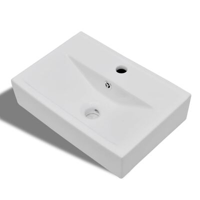 vidaXL Keramični kopalniški umivalnik bel pravokoten