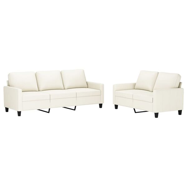 vidaXL Sedežna garnitura 2-delna z blazinami krem umetno usnje