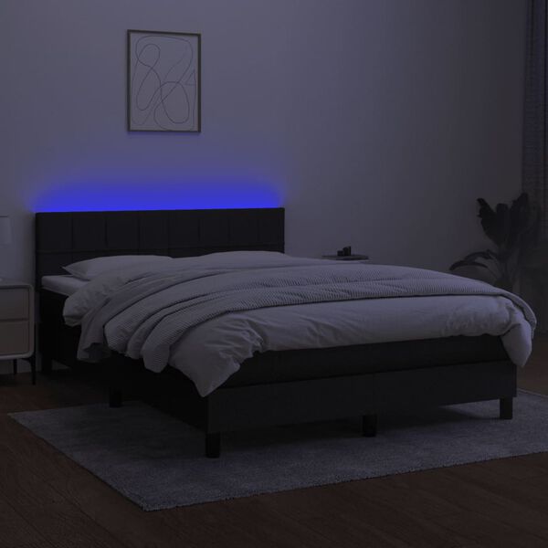 vidaXL Box spring postelja z vzmetnico LED črna 140x190 cm blago