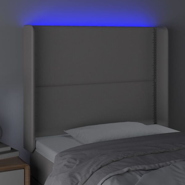 vidaXL LED posteljno vzglavje sivo 93x16x118/128 cm umetno usnje