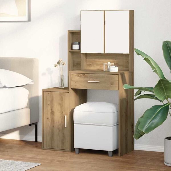 vidaXL Toaletna mizica Umetni hrast 80 x 35 x 132 cm Konstruiran les