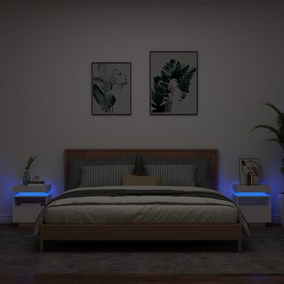 vidaXL Nočna omarica z LED lučkami 2 kosa bela 40x39x48,5 cm