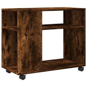 vidaXL Stranska mizica s kolesi dimljen hrast 70x35x60 cm inžen. les