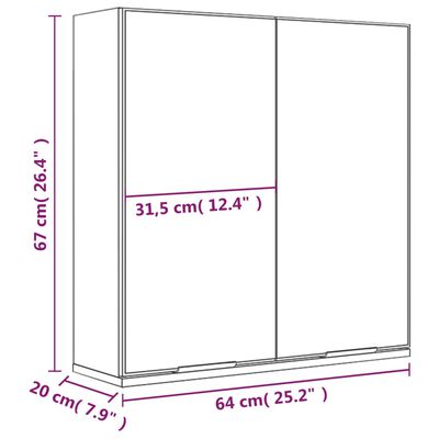 vidaXL Kopalniška omarica z ogledalom sonoma hrast 64x20x67 cm