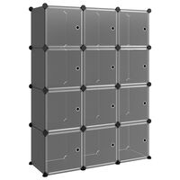 vidaXL Kockasta omarica za shranjevanje z 12 kockami in vrati črn PP