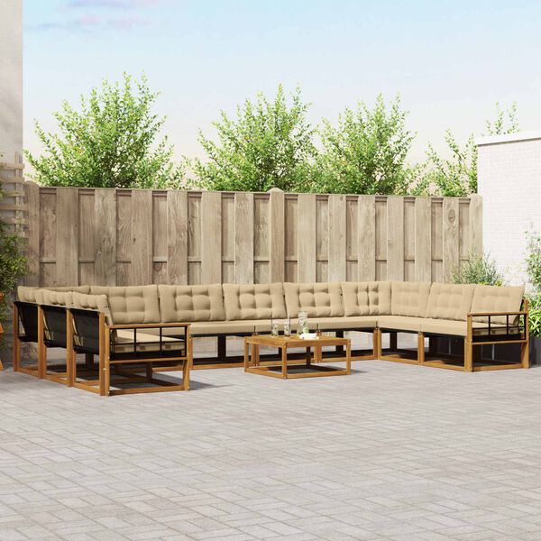 vidaXL Zunanja garnitura za sedenje z blazino 11 pcs Naravna in bež