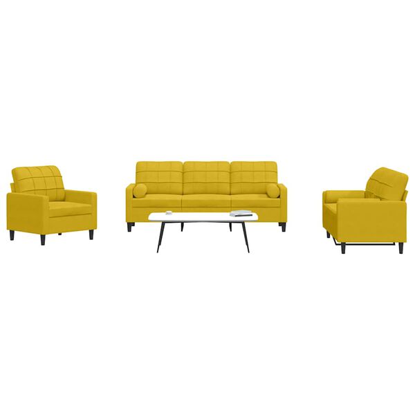 vidaXL Sedežna garnitura 3-delna z blazinami rumen žamet