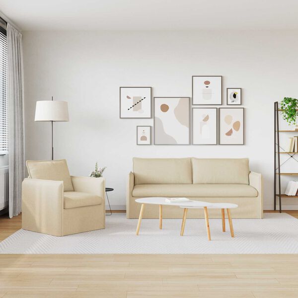 vidaXL Kavč 2 pcs krema 196 x 82 x 85 cm blago