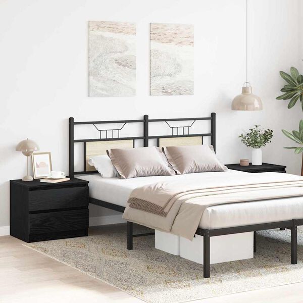 vidaXL Nočna omarica s predalom 2 pcs Črna Orehovina 50 x 40 x 43,5 cm