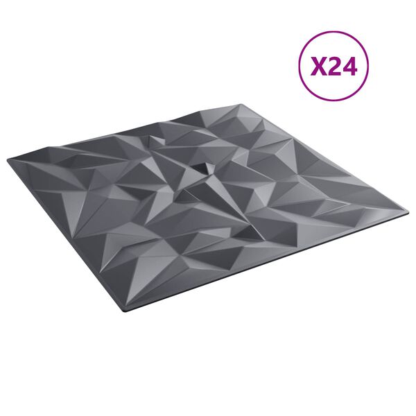 vidaXL Stenske plo&scaron;če 24 pcs Amethyst Sivi 50 x 50 cm XPS Pena