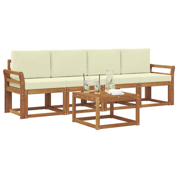 vidaXL Zunanja garnitura za sedenje z blazino 5 pcs Naravna in smetana