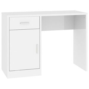 vidaXL Pisalna miza s predalom in omarico sijaj bela 100x40x73 cm les