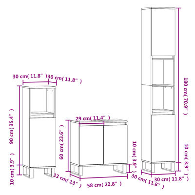 vidaXL Komplet kopalniških omaric 3-delni betonsko siv inženirski les