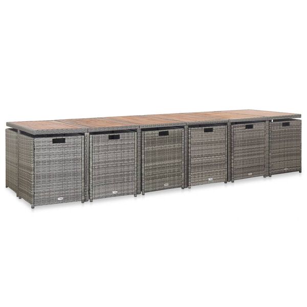 vidaXL Zunanja jedilna garnitura 17-delna z blazinami poli ratan siva