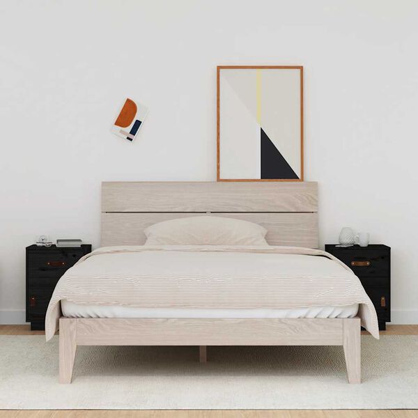 vidaXL Nočna omarica 2 kosa črna 40x34x55 cm trdna borovina