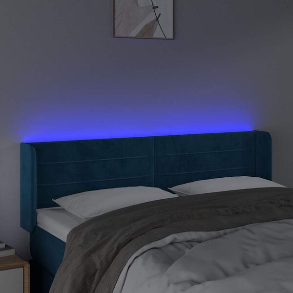 vidaXL LED posteljno vzglavje temno modro 147x16x78/88 cm žamet