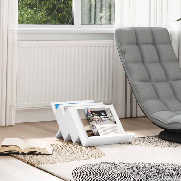 vidaXL Regal za revije s polico Bela 53 x 40 x 28.5 cm Konstruiran les