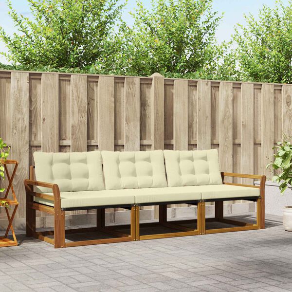 vidaXL Zunanja garnitura za sedenje z blazino 3 pcs Naravna in smetana