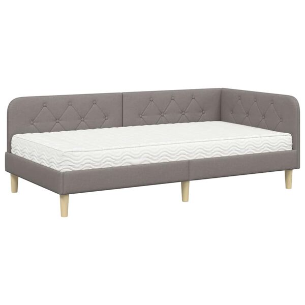 vidaXL Kotna postelja z vzmetnico z vzglavjem Taupe 90 x 190 cm blago