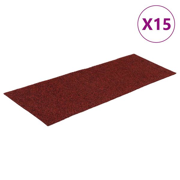 vidaXL Preproge za stopnice samolepilne 15 kosov 60 x 25 cm bordo rdeče pravokotne