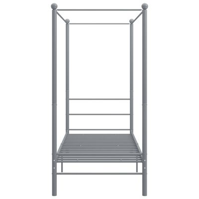 vidaXL Posteljni okvir z ogrodjem za baldahin siv kovinski 90x200 cm
