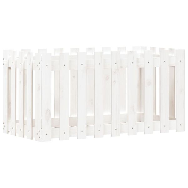 vidaXL Vrtna visoka greda z ograjico bela 100x50x50 cm trdna borovina